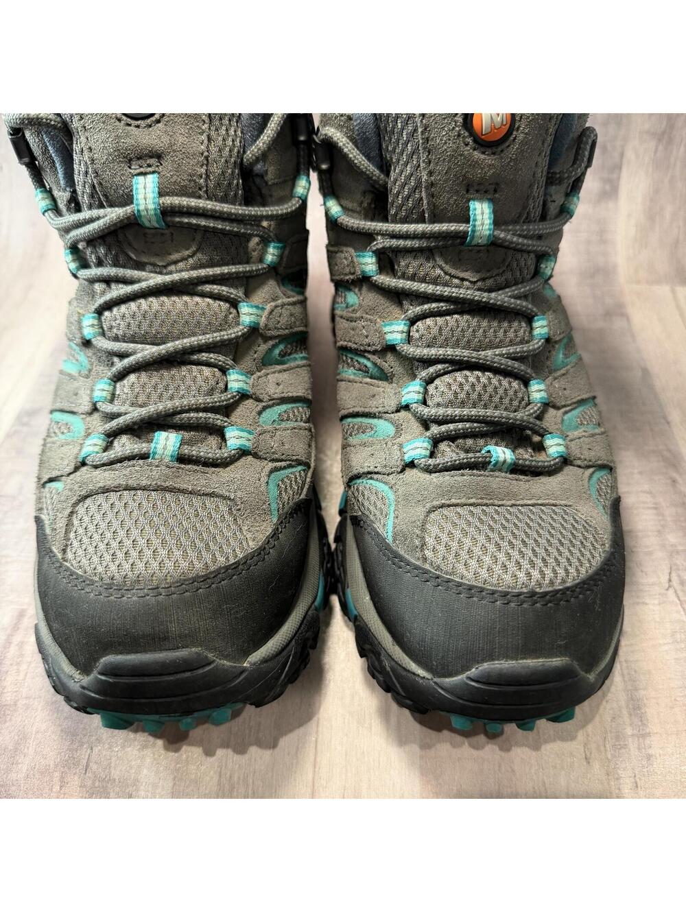 Merrell Moab 3 Women's 8 Mid Waterproof Hiking Boot Gray & Teal Lace Up Boots - Picture 3 of 12